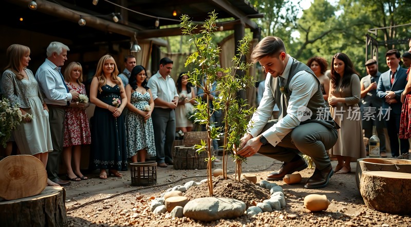   男子种树婚礼现场