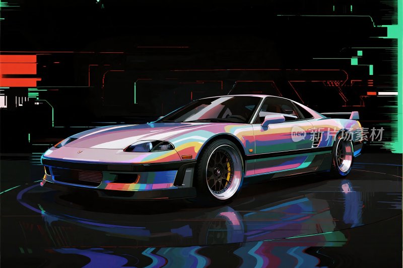 霓虹风格跑车插画