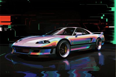 霓虹风格跑车插画 霓虹风格跑车插画