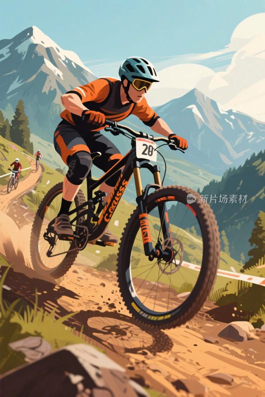 山地自行车手山间骑行