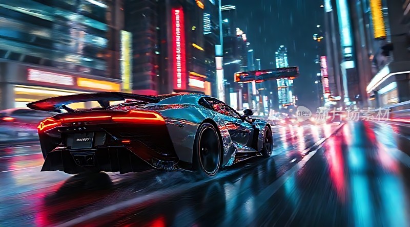 赛博朋克之夜疾驰的未来座驾