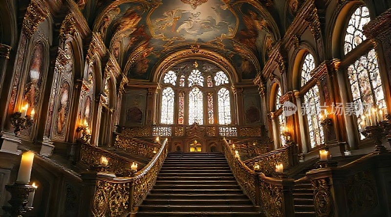 金色楼梯下的华丽宫殿