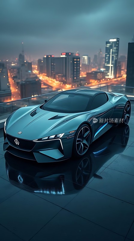 未来座驾城市夜景中的科技之光