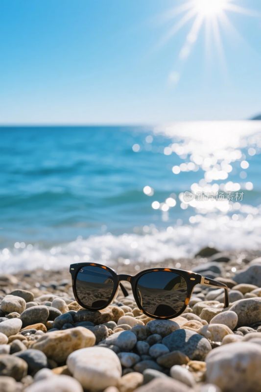 海边石头与墨镜风光