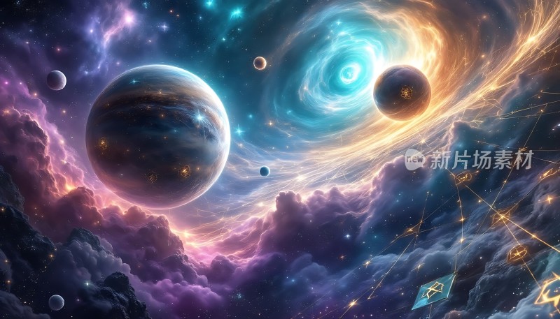 宇宙奇观星云、行星与神秘能量场