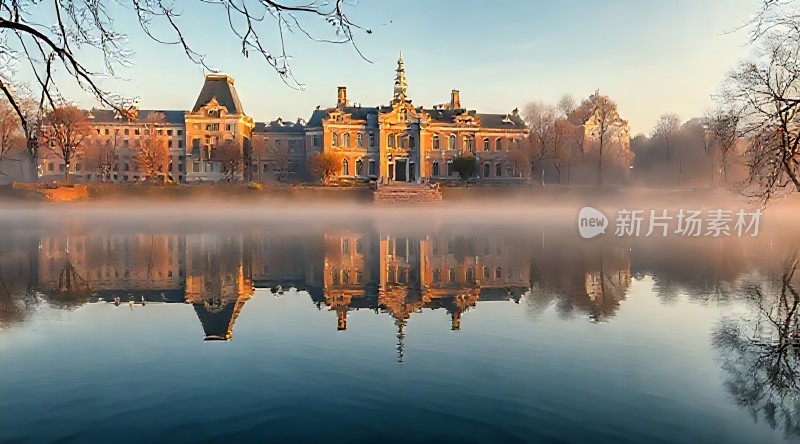 湖畔古堡映日辉