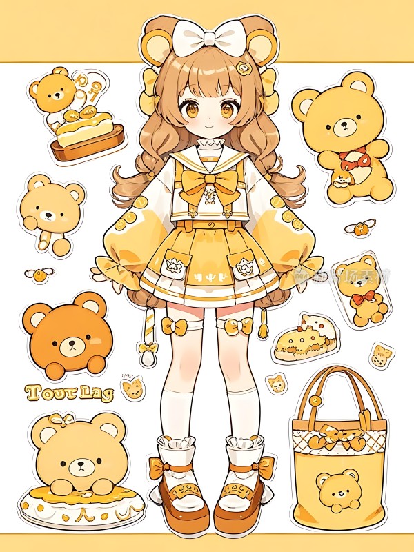 黄色小熊少女风穿搭