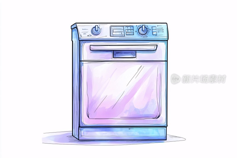 手绘蓝色烤箱插画