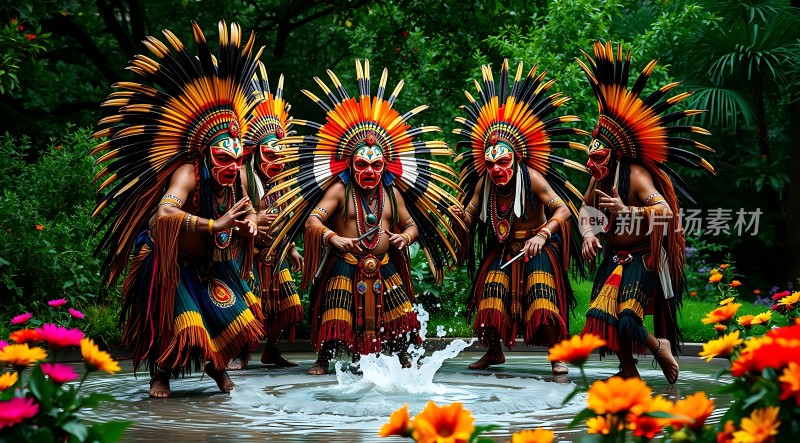 色彩斑斓的民族服饰与面具舞者