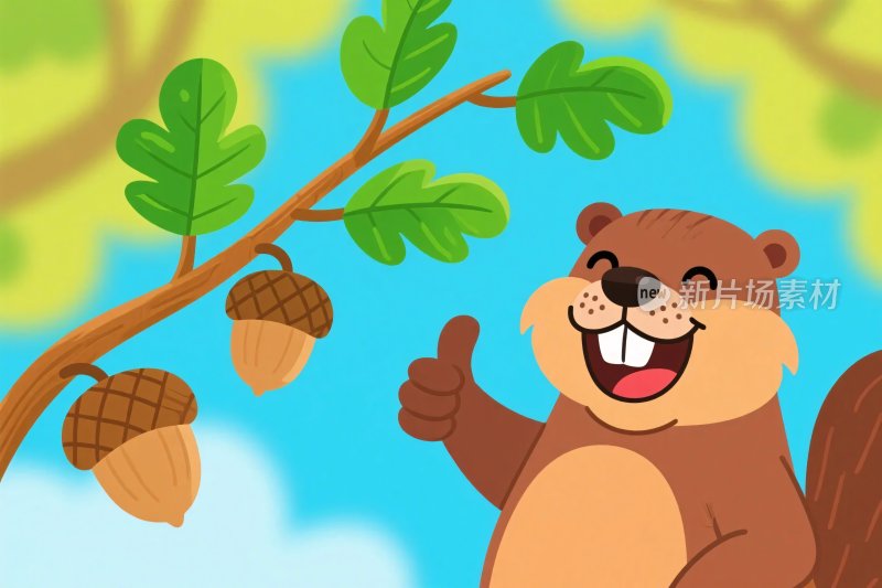 卡通松鼠点赞松果插画