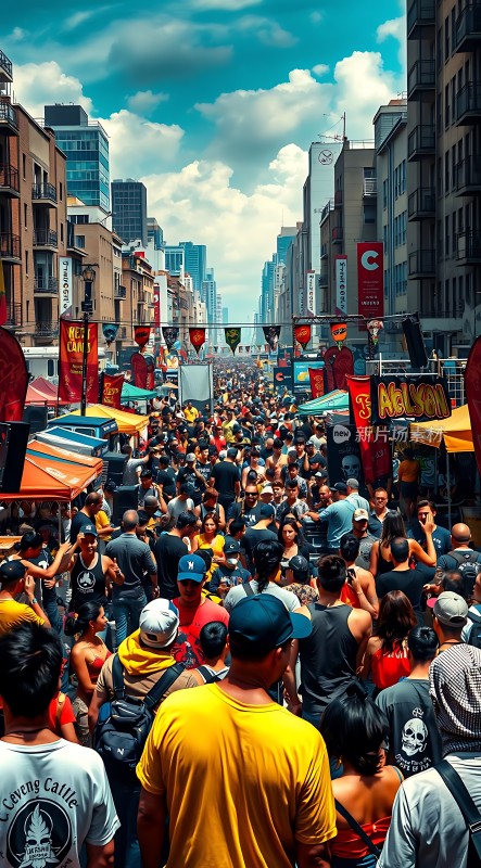 繁华都市街头人潮涌动热闹非凡