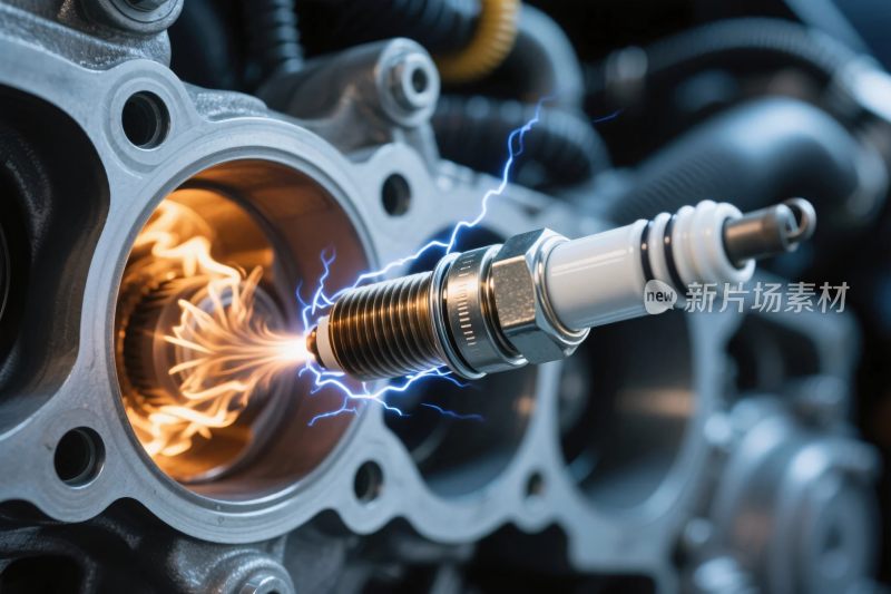 汽车火花塞点火特写
