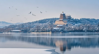 大雪节气皇家园林古建雪景文化景区图