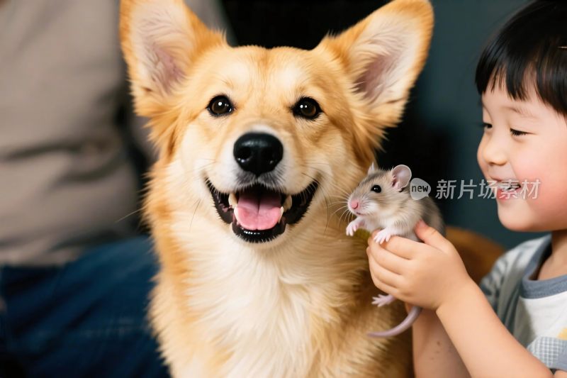 小孩与宠物互动温馨画面