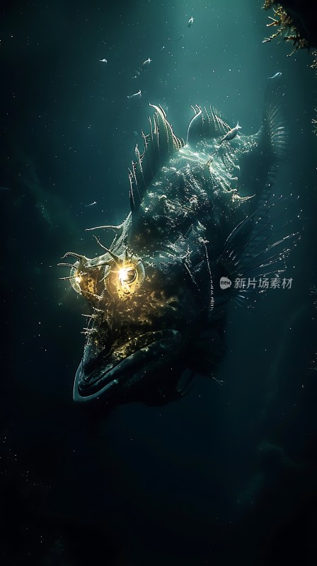 深海巨怪发光的眼睛与锋利牙齿