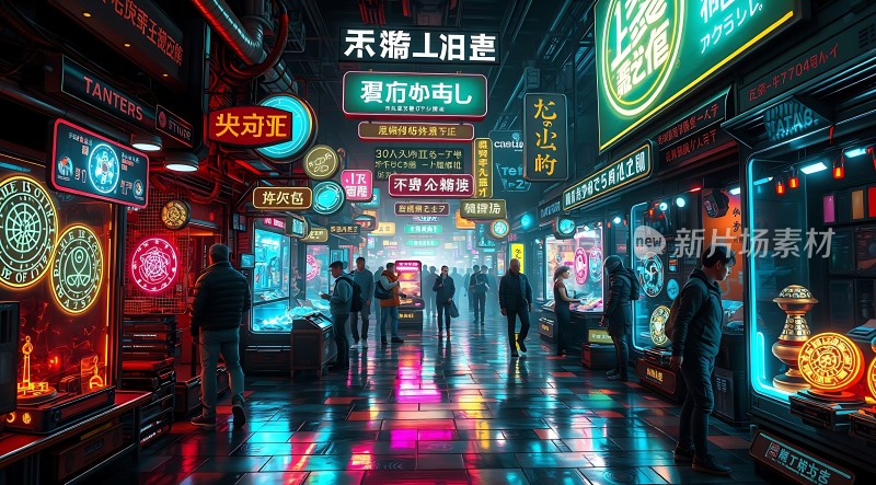 霓虹灯下的未来都市风情街