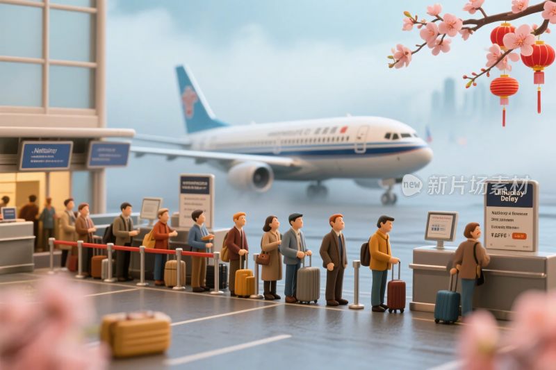 机场等候登机插画场景