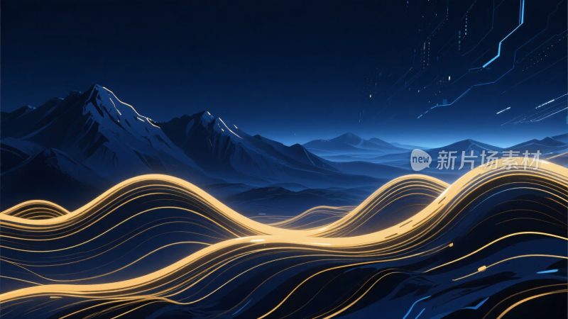科技感夜景山脉光影插画