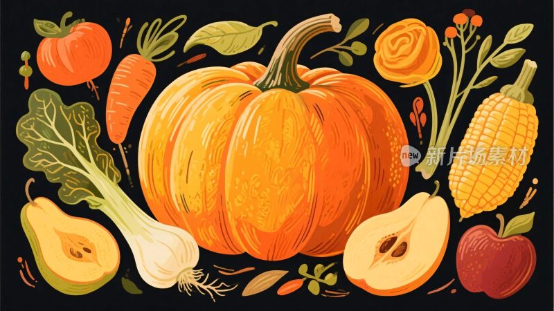 秋季果蔬插画