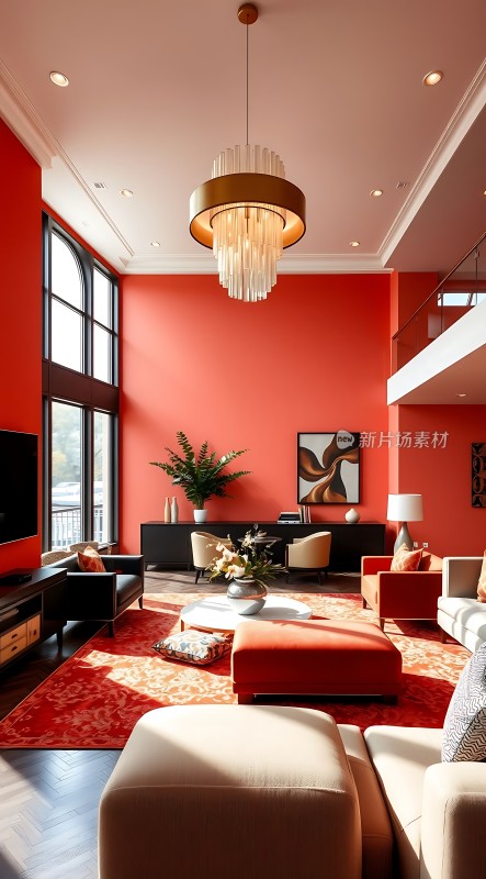现代家居设计红色调温馨客厅