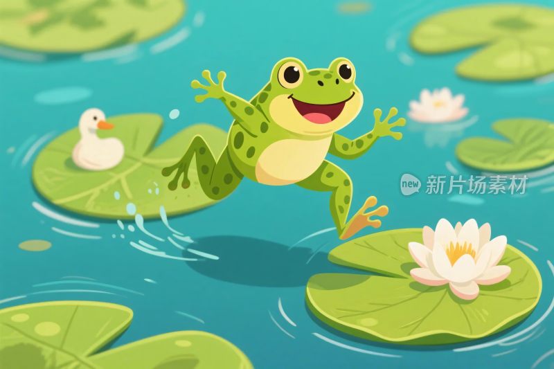 青蛙荷叶跳水插画