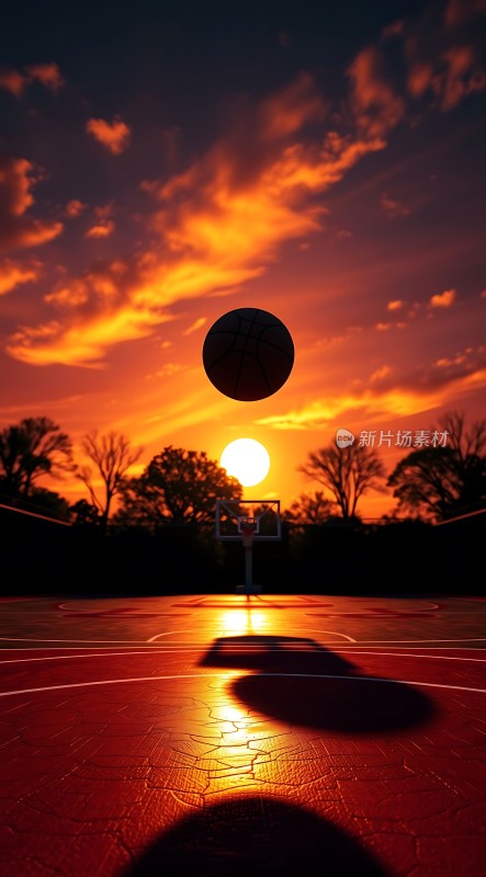 日落下的篮球运动