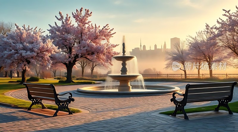 春日公园美景樱花树下的宁静时光