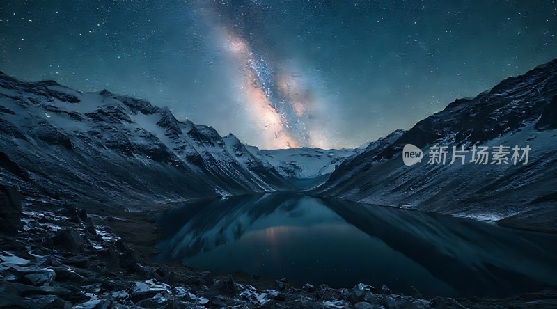 雪山银河映湖畔静谧夜色入眼帘