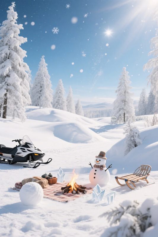 冬日雪景雪人雪地