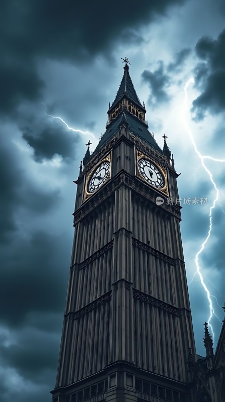 伦敦钟楼闪电夜