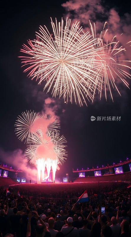 烟花绽放夜空观众欢呼雀跃