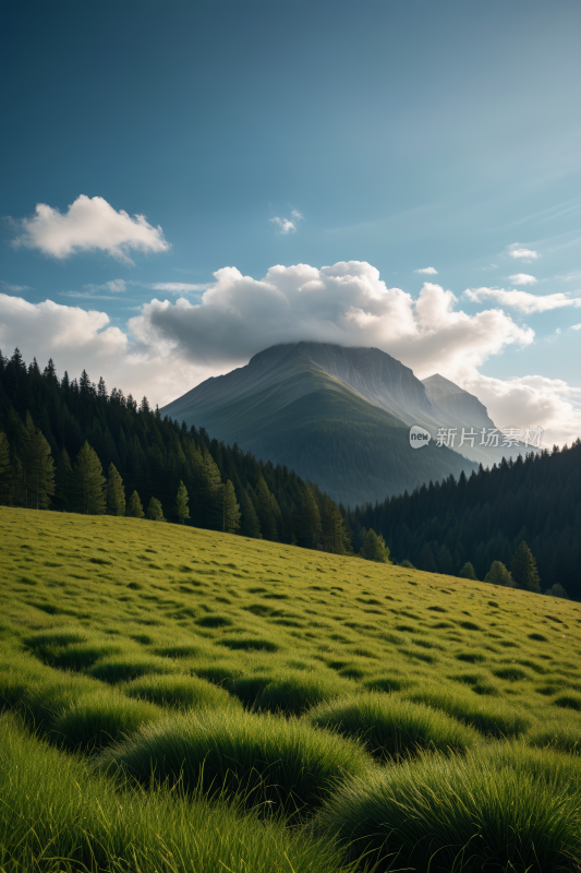 草地一座高山清风景图片