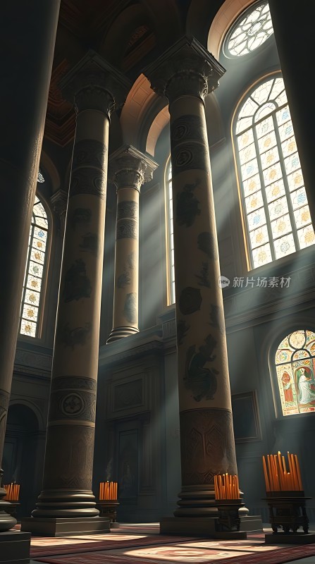 阳光下的宏伟教堂内部
