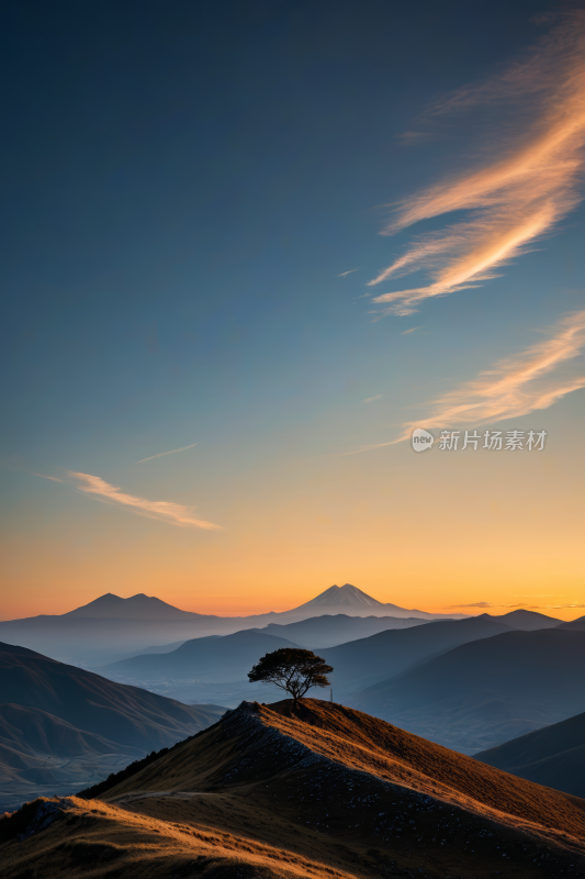 山上一棵孤树一座高山清风景图片