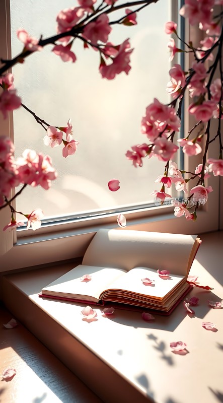窗边书香伴落樱
