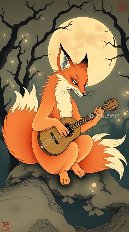 橘色狐狸弹吉他