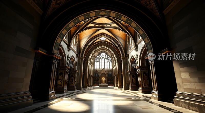 阳光下的宏伟教堂内部