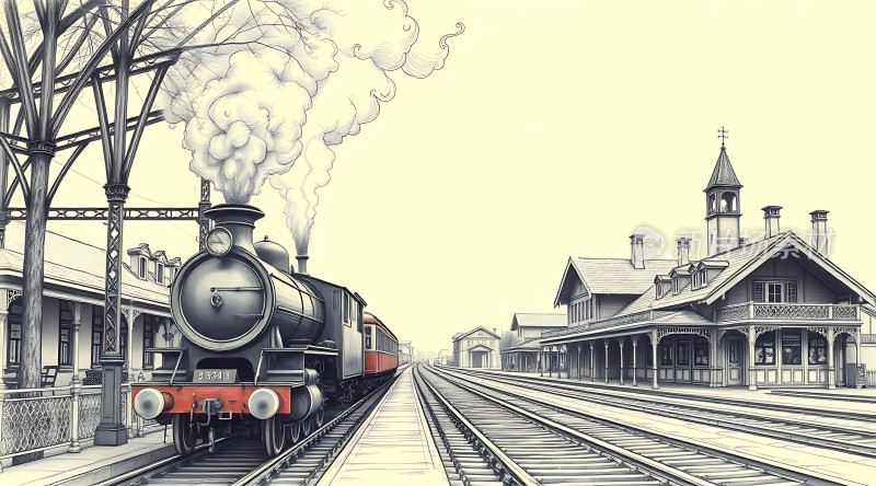 蒸汽火车驶入古老站台