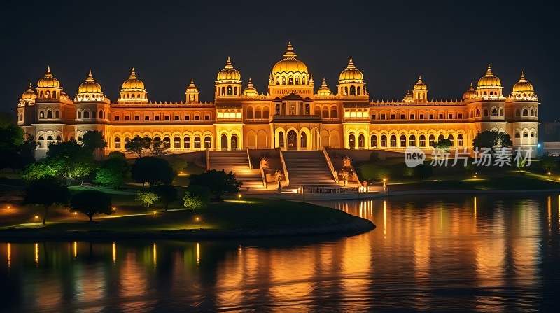 金色宫殿夜景倒影湖畔