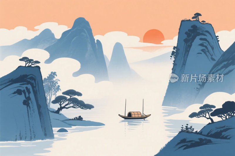 古风山水风景插画