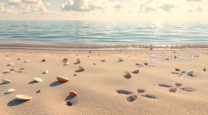阳光下的贝壳沙滩