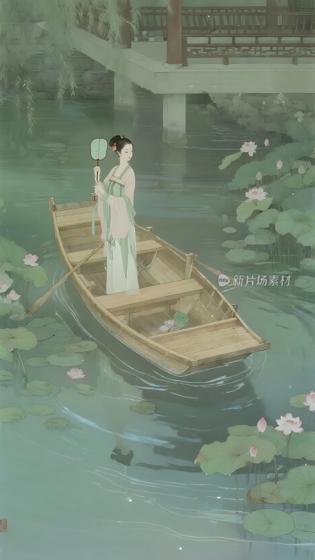 湖上佳人撑小舟