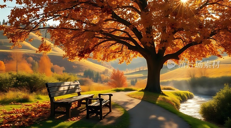 秋日暖阳下的宁静小径