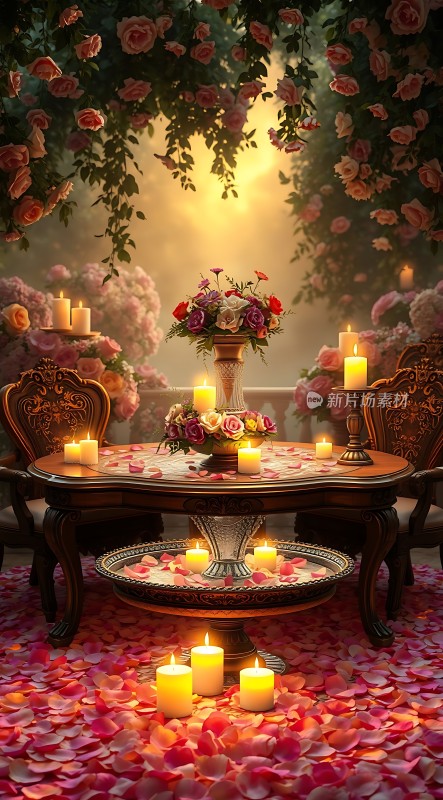 玫瑰花瓣烛光晚餐