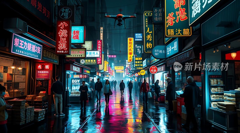 霓虹灯下的繁华夜市