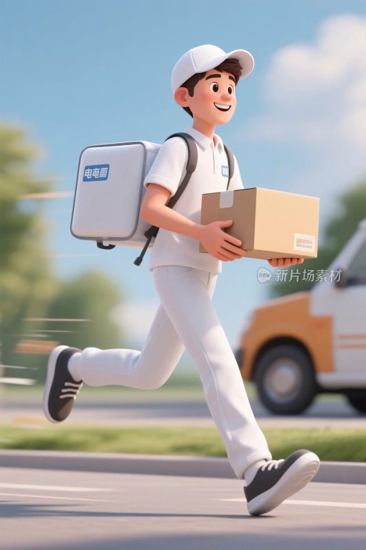 卡通快递员送件插画