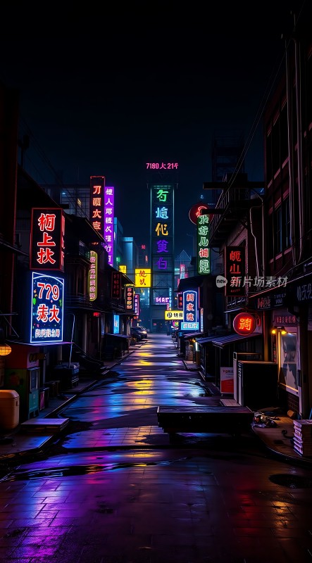 霓虹灯下的繁华街道