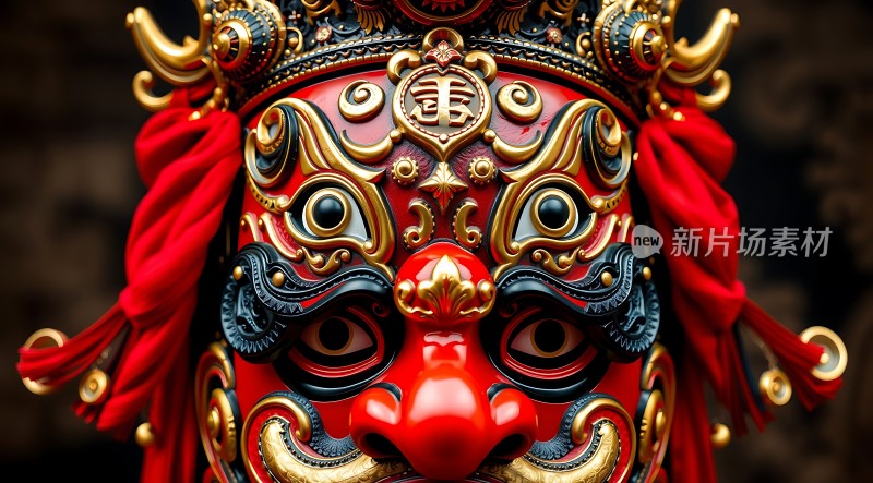 红色面具金线刺绣威武雄壮