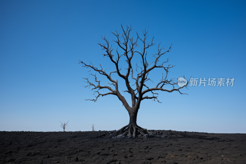 荒山上一棵光秃秃的树没有叶子高清风景图片