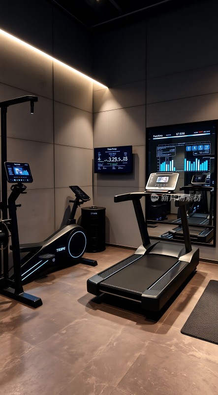 健身器材环绕科技感十足的家庭健身房